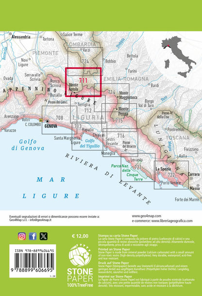 Monte Antola. Alta Val Borbera, Val Trebbia, Monte Chiappo. Carta escursionistica 1:25.000: Alta Val Trebbia 1:25000: 711