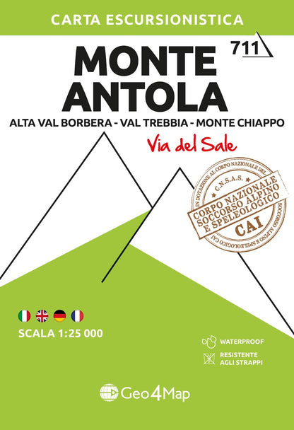 Monte Antola. Alta Val Borbera, Val Trebbia, Monte Chiappo. Carta escursionistica 1:25.000: Alta Val Trebbia 1:25000: 711