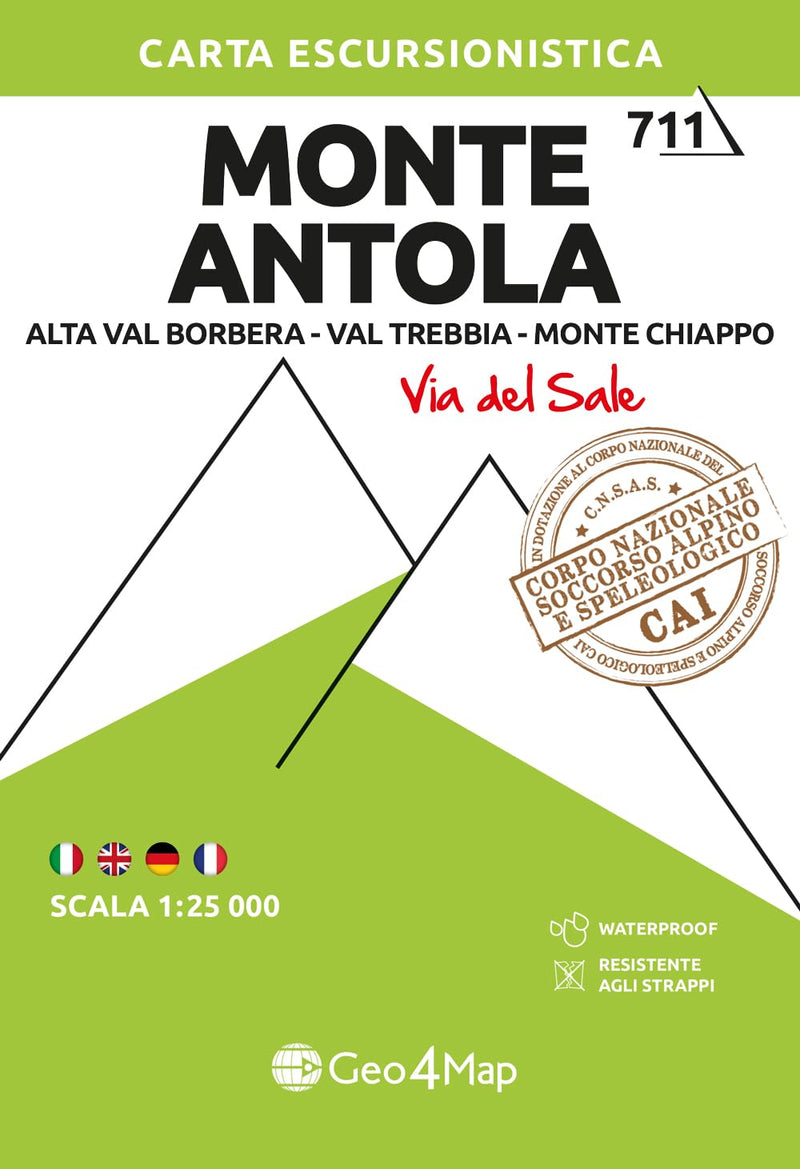 Monte Antola. Alta Val Borbera, Val Trebbia, Monte Chiappo. Carta escursionistica 1:25.000: Alta Val Trebbia 1:25000: 711