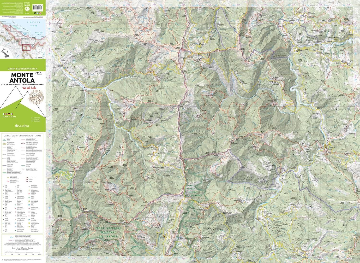 Monte Antola. Alta Val Borbera, Val Trebbia, Monte Chiappo. Carta escursionistica 1:25.000: Alta Val Trebbia 1:25000: 711