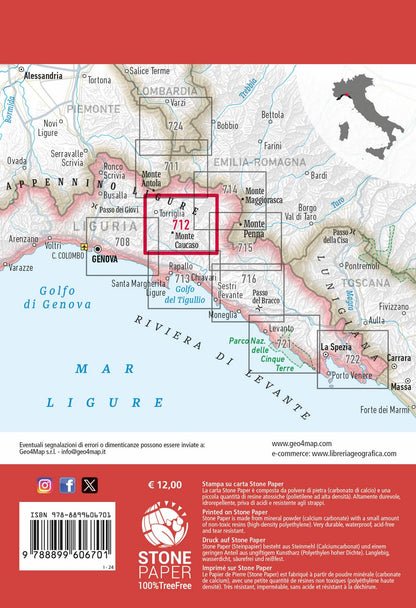 Monte Caucaso. Lago del Brugneto, Alta Val Trebbia. Carta escursionistica 1:25.000