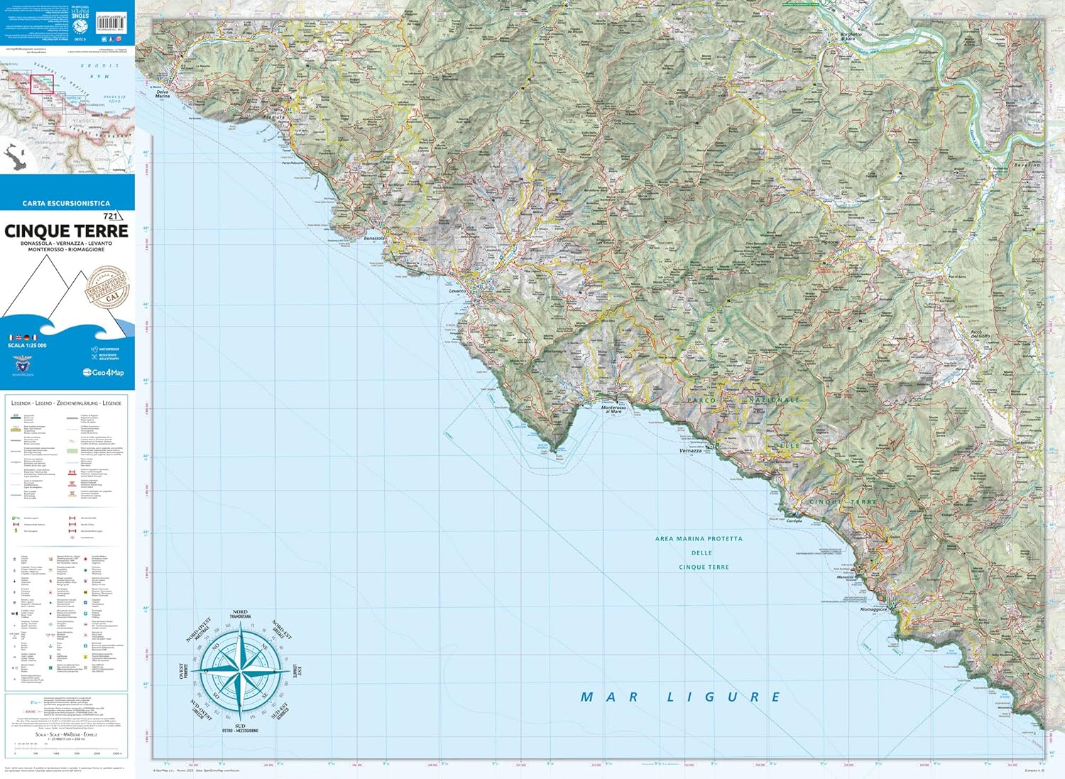 Cinque Terre: Bonassola, Vernazza, Levanto, Monterosso, Rio Maggiore 1:25.000: Wanderkarte 1:25000: 21