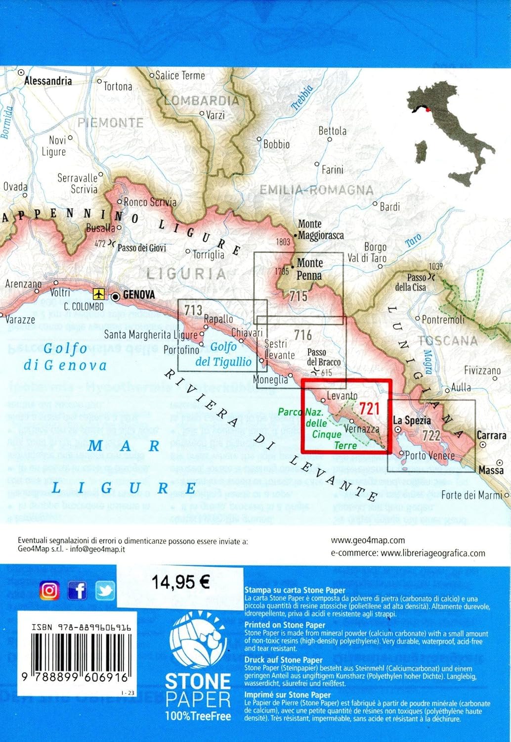 Cinque Terre: Bonassola, Vernazza, Levanto, Monterosso, Rio Maggiore 1:25.000: Wanderkarte 1:25000: 21
