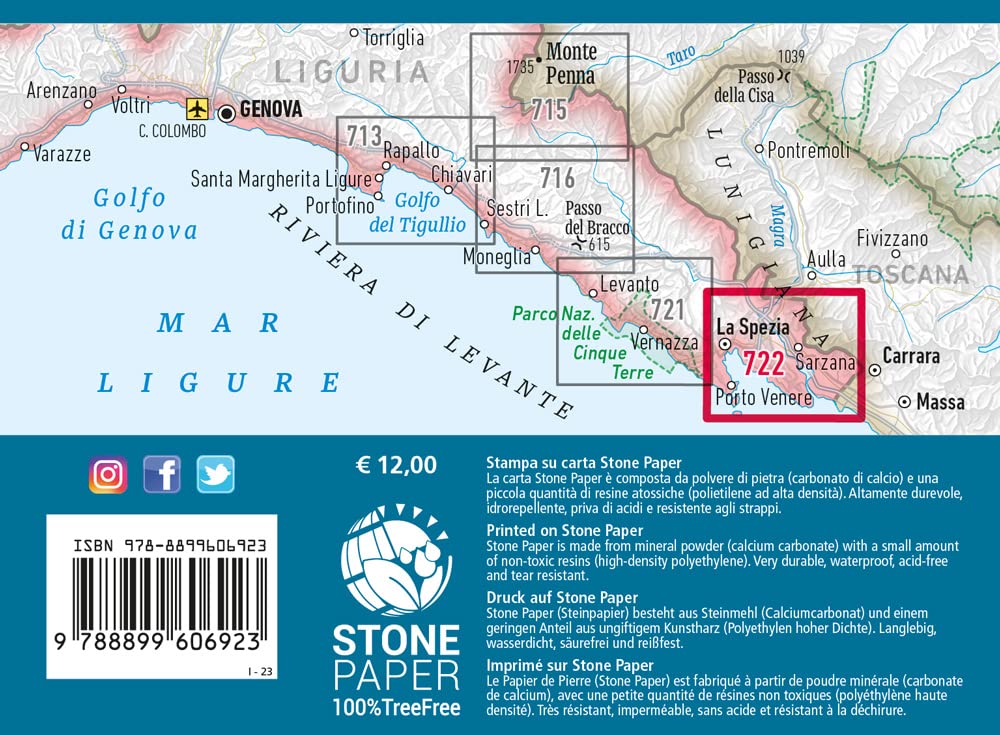 Golfo della Spezia: Porto Venere, Lerici, Montemarcello 1:25.000: Wanderkarte 1:25000: 722
