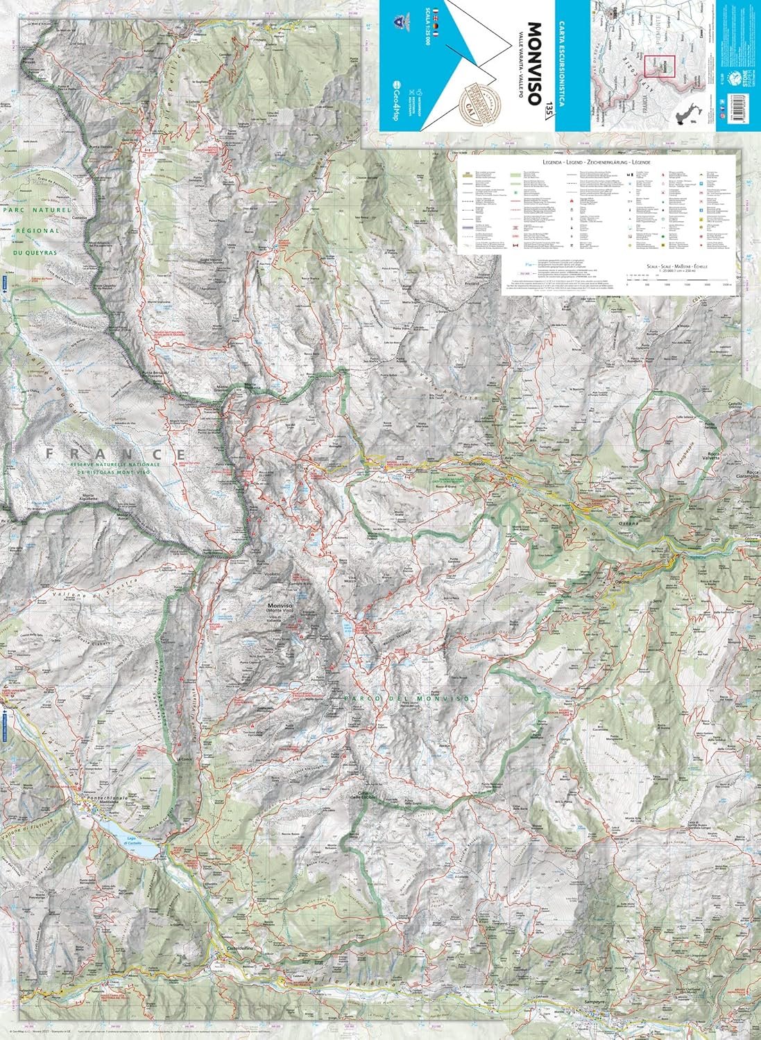 Monviso. Valle Varaita, Valle Po 1:25.000: Wanderkarte 1:25000: 135