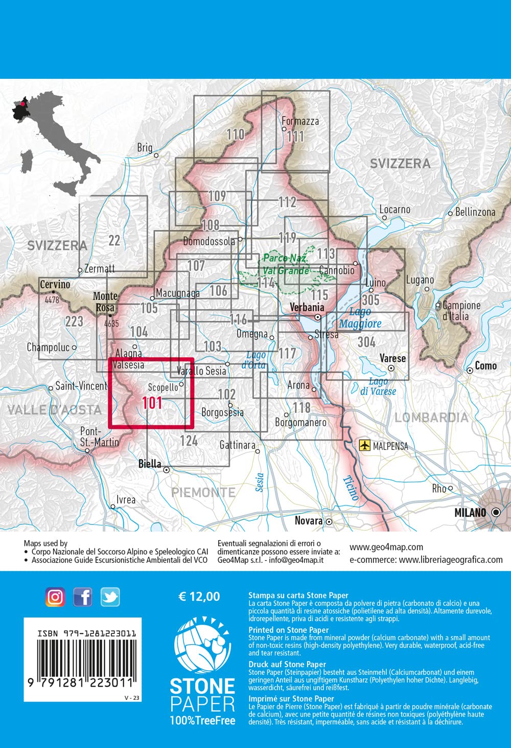 Valsesia sud-ovest. Riva Valdobbia, Campertogno, Mollia, Rassa, Scopello 1:25.000