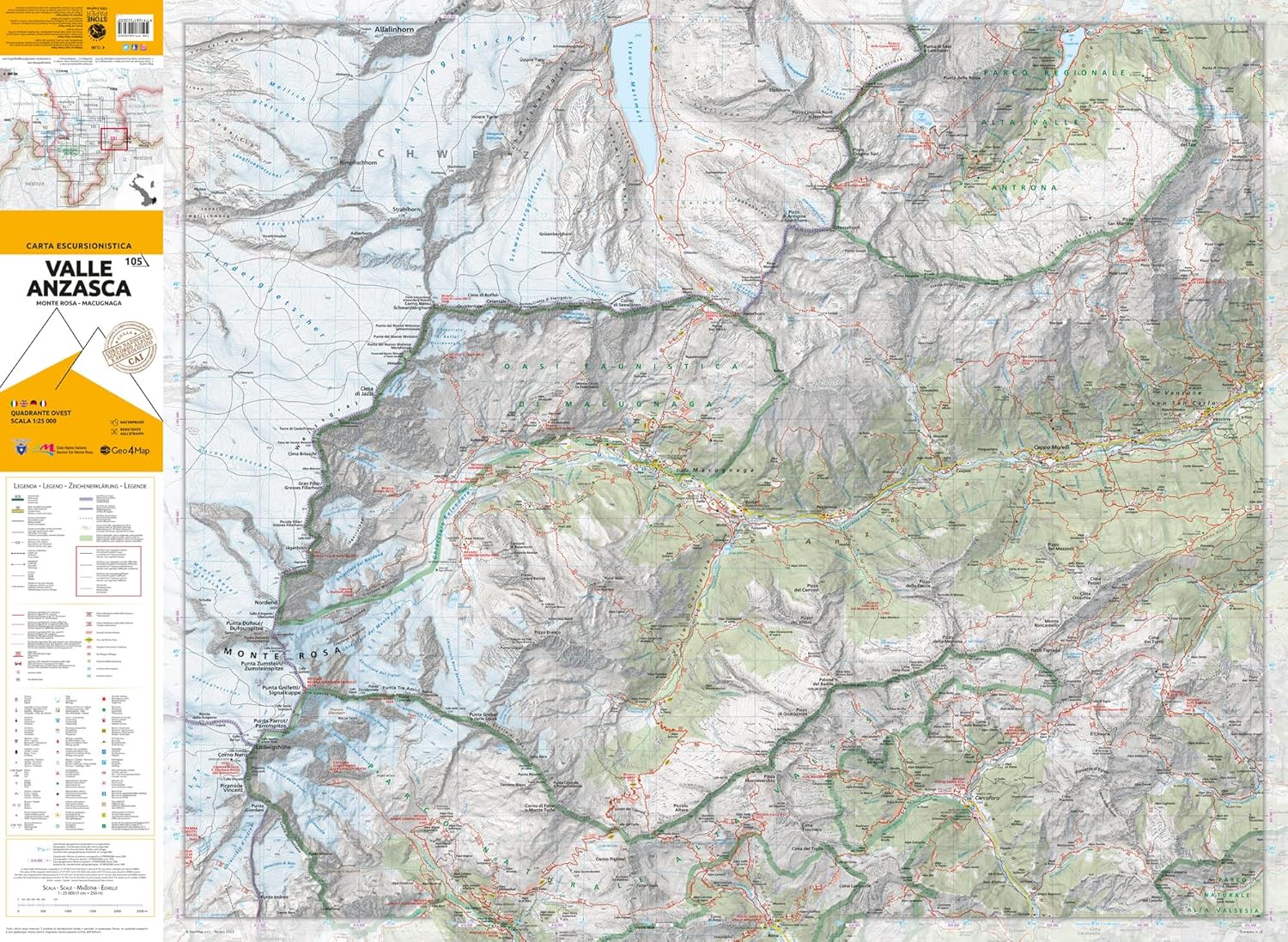Valle Anzasca. Monte Rosa versante nord, Macugnaga 1:25.000: Wanderkarte 1:25000
