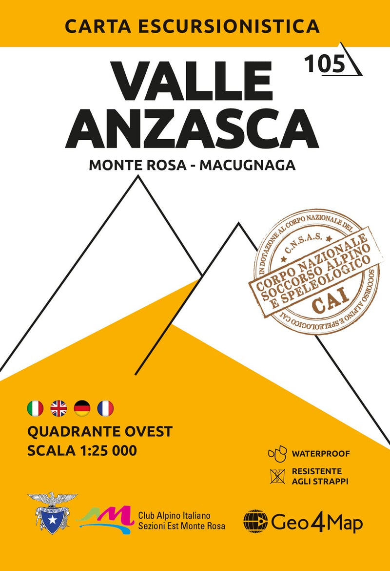 Valle Anzasca. Monte Rosa versante nord, Macugnaga 1:25.000: Wanderkarte 1:25000