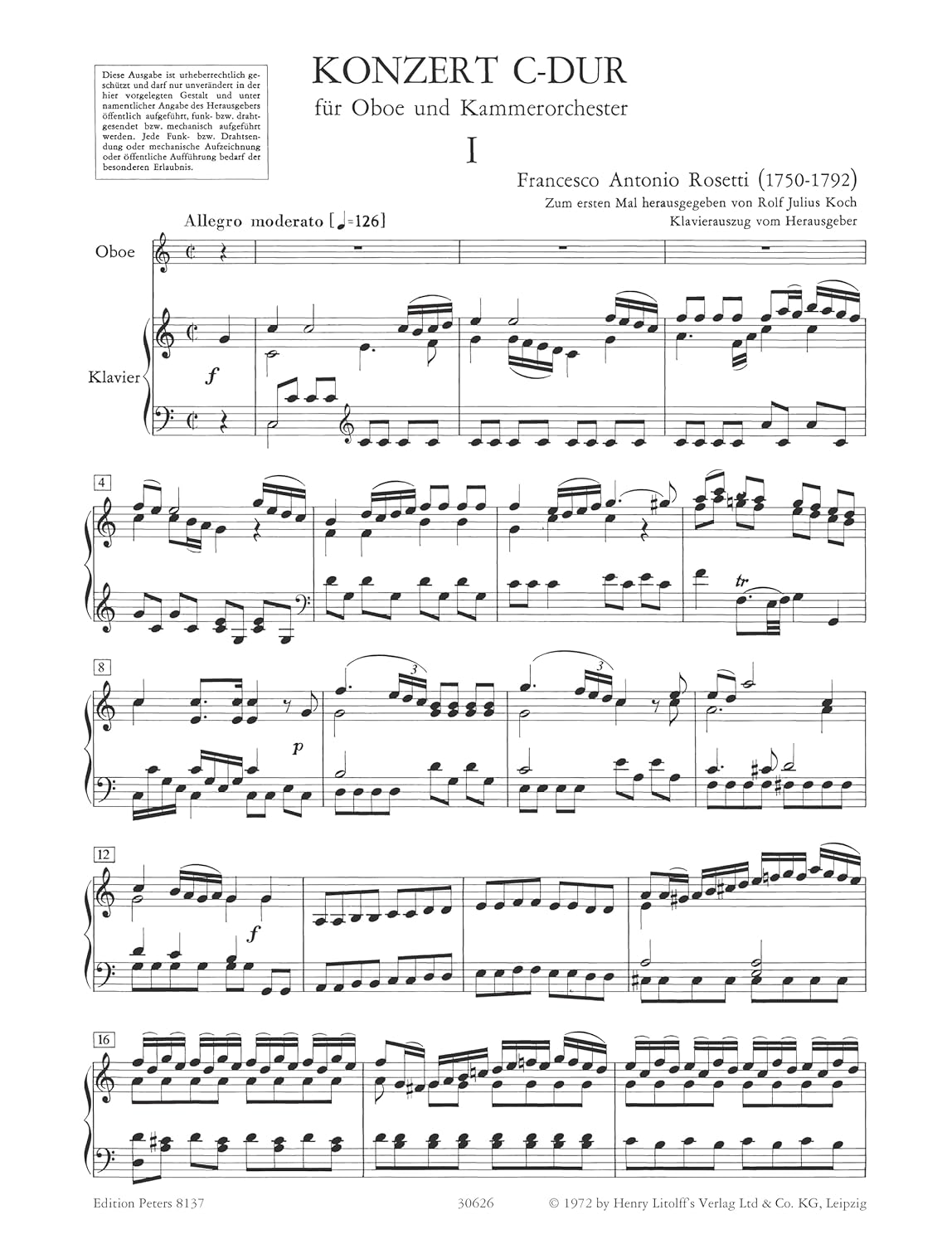 Rosetti: Oboe Concerto in C (EP8137)