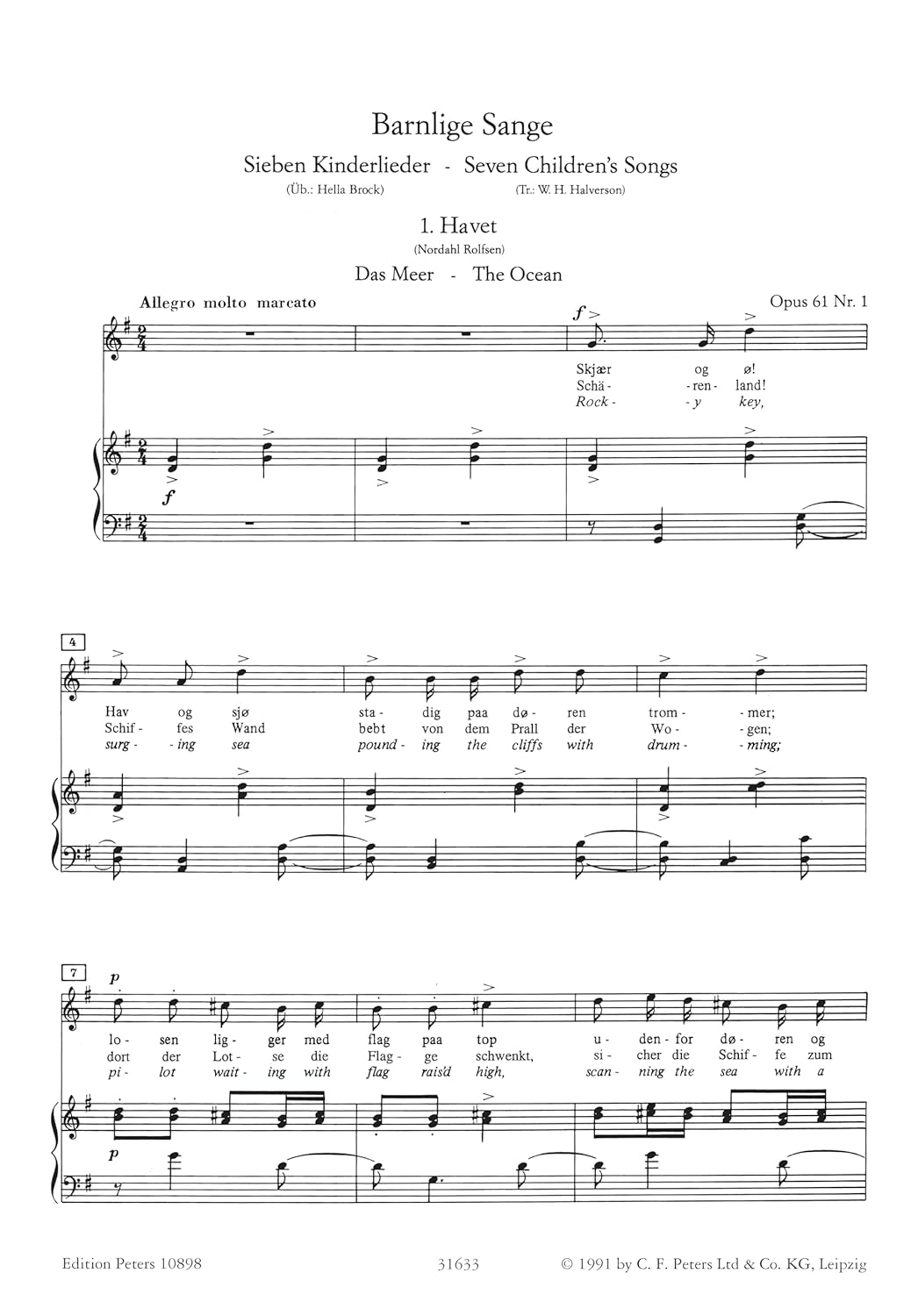 Grieg: 7 Children's Songs Op. 61 (Solo Voice or Upper Voice Choir and Piano) (EP10898)