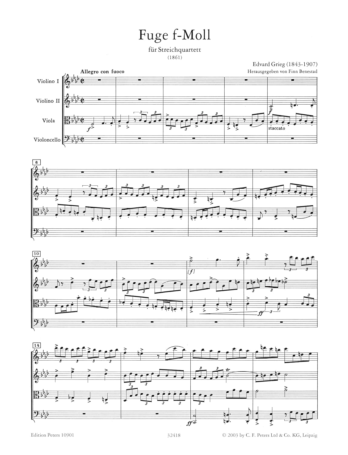 Grieg: Fugue in F Minor (Full Score and Parts) (EP10901)