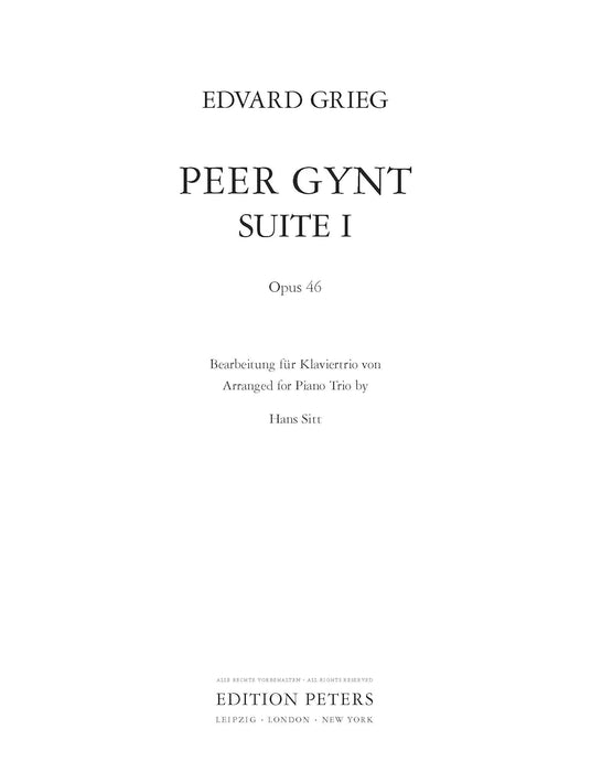 Peer Gynt Suite No1 Fur Klaviertrio