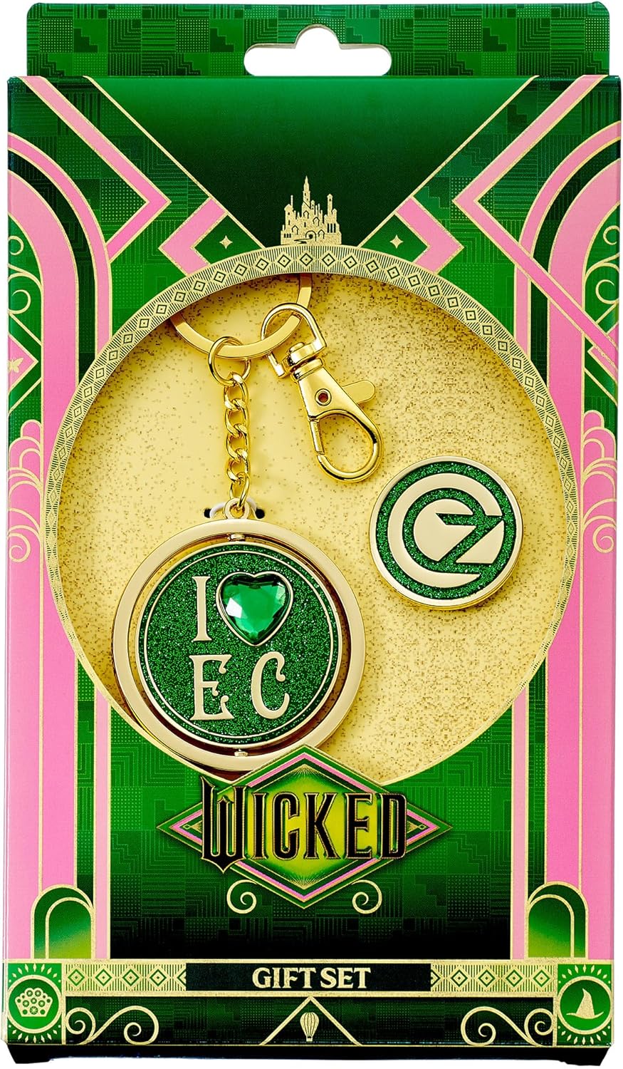 WICKED I Love Emerald City sleutelhanger & Oz Logo Pin Badge Gift Set, Groen, Eén maat