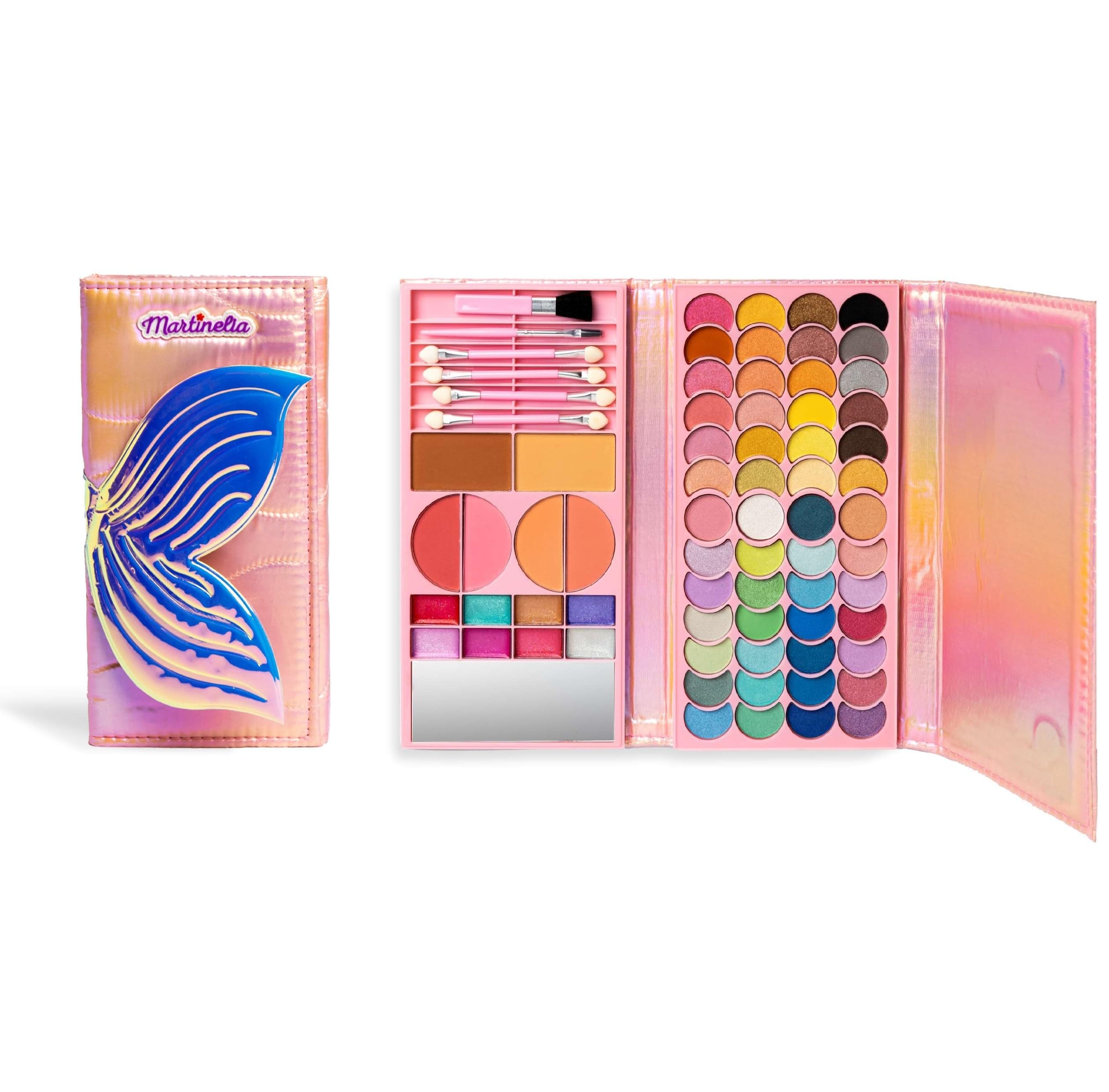 LIRAGRAM Martinelia Let's Be Mermaids Zeemeerminportemonnee, 12 x 24,5 x 3 cm, bevat 52 oogschaduw, 8 lipgloss, 6 rouge en bronzer, applicators en borstels. (1