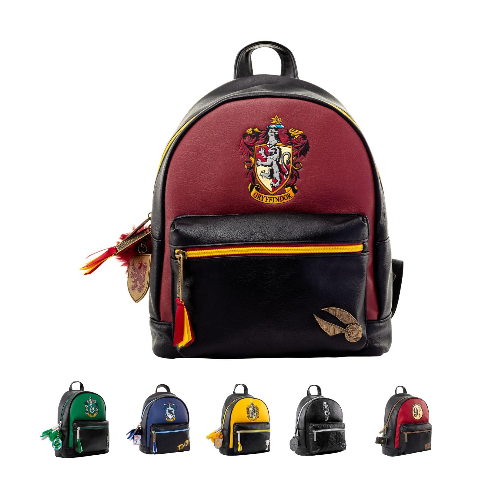 Pyramid Internationa Harry Potter, GRYFFINDOR, HUFFLEPUFF, RAVENCLAW & Dark Arts Fashion Backpack - Luxury Faux Leather, Unique Lining, Matching Zipper Accessory, Inner & Outer Pockets, Bold & Edgy