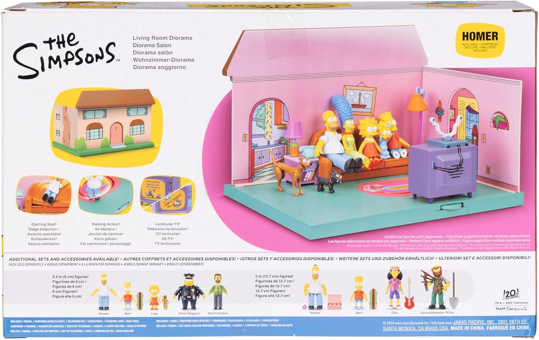 THE SIMPSONS Living Room Diorama House Playset by JAKKS Pacific, Includes 6cm Scale Homer Figurine and Accessories, Fun Interactive Features, for Kids and Collectors