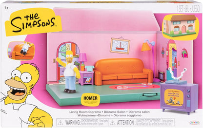 THE SIMPSONS Living Room Diorama House Playset by JAKKS Pacific, Includes 6cm Scale Homer Figurine and Accessories, Fun Interactive Features, for Kids and Collectors