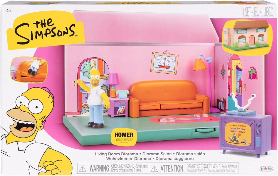 THE SIMPSONS Living Room Diorama House Playset by JAKKS Pacific, Includes 6cm Scale Homer Figurine and Accessories, Fun Interactive Features, for Kids and Collectors