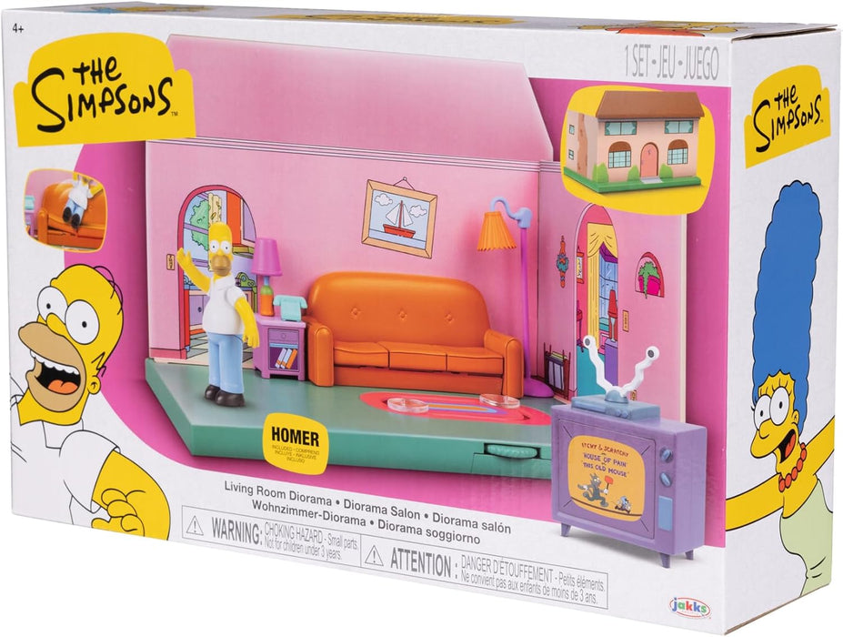 THE SIMPSONS Living Room Diorama House Playset by JAKKS Pacific, Includes 6cm Scale Homer Figurine and Accessories, Fun Interactive Features, for Kids and Collectors