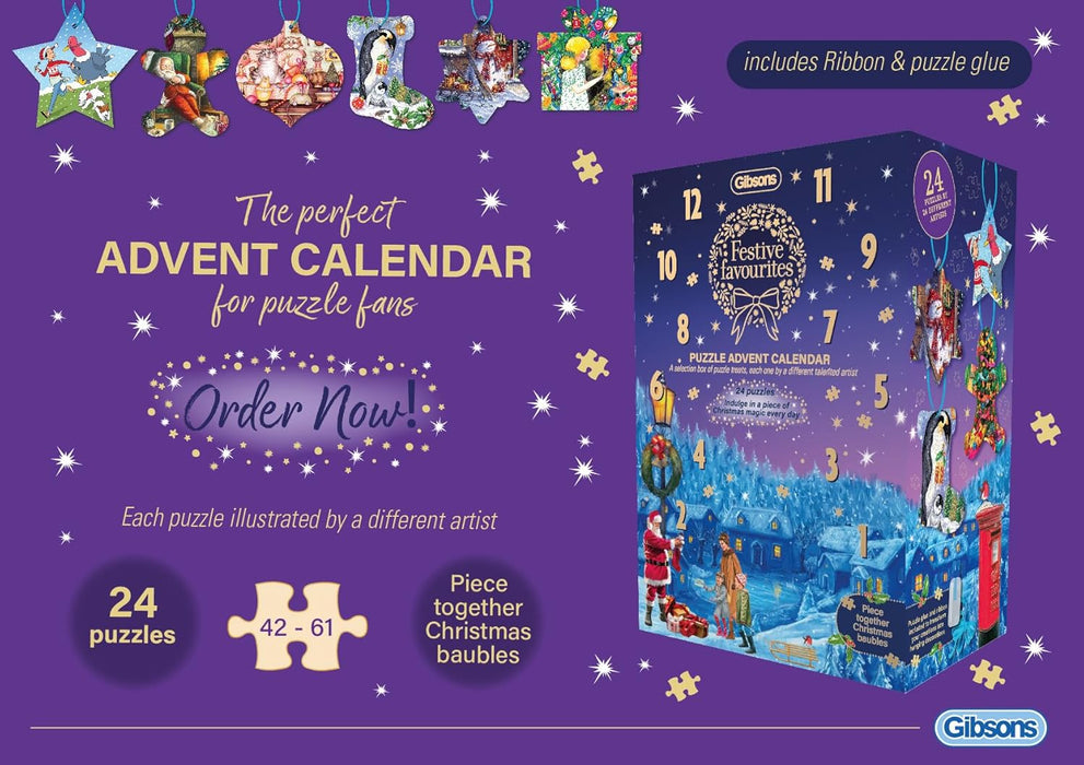 Festive Favourites Advent Calendar | Jigsaw Advent Calendar | 24 x Christmas Jigsaws | Sustainable Puzzle for Adults | Great Gift for Adults | Gibsons Games B Corp Certified