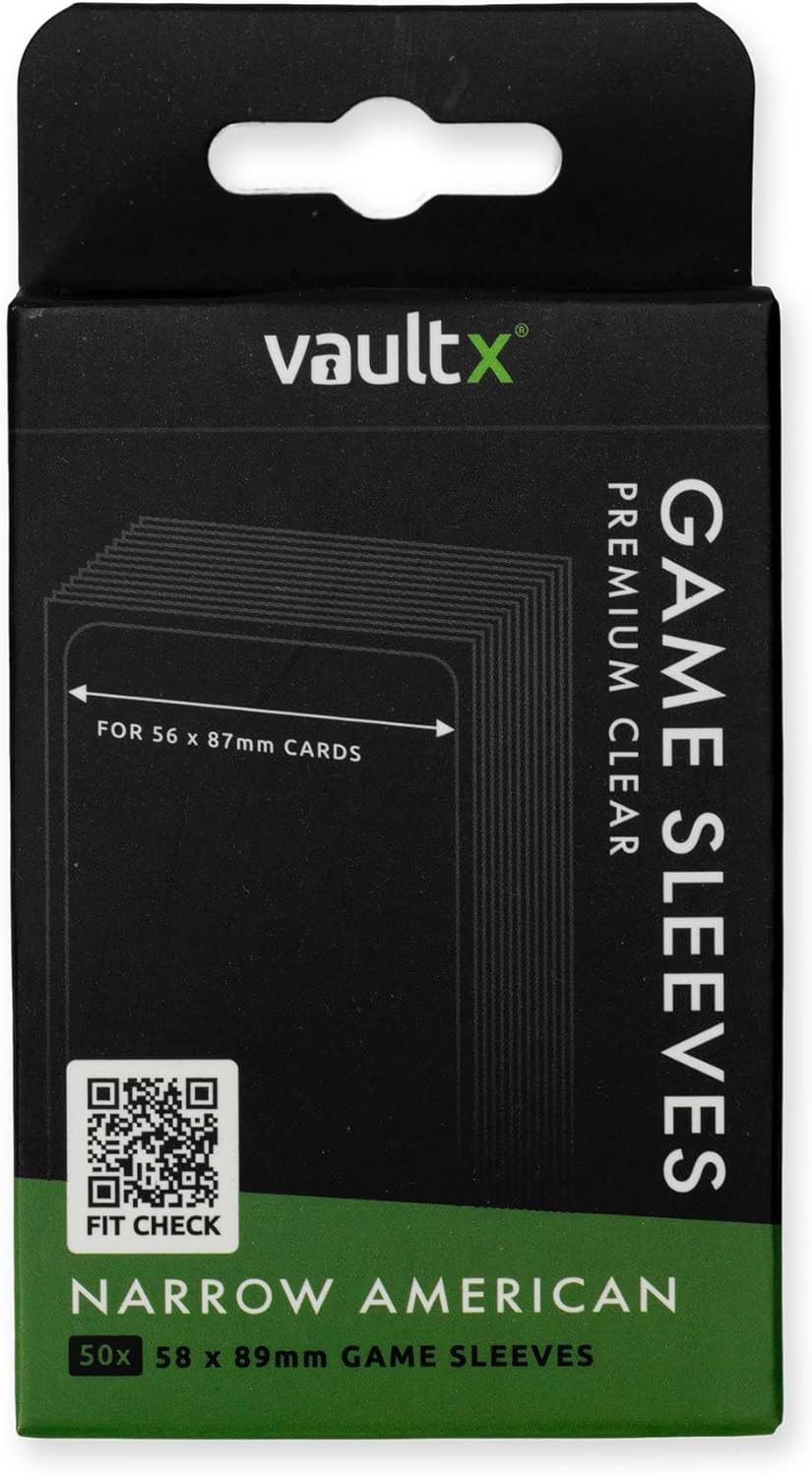 Vault X Narrow American Board Game Sleeves for Cards of 56x87mm Protect, Preserve with Non-PVC Anti-Static Fitted Sheath (50pcs