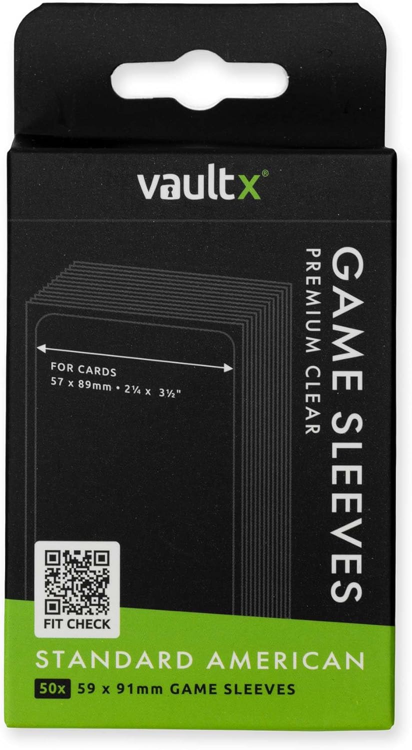 Vault X Standard American Board Game Sleeves for Cards of 57x89mm Protect, Preserve with Non-PVC Anti-Static Fitted Sheath (50pcs