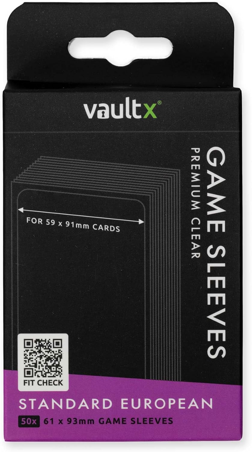 Vault X Standard European Board Game Sleeves for Cards of 59x91mm Protect, Preserve with Non-PVC Anti-Static Fitted Sheath (50pcs