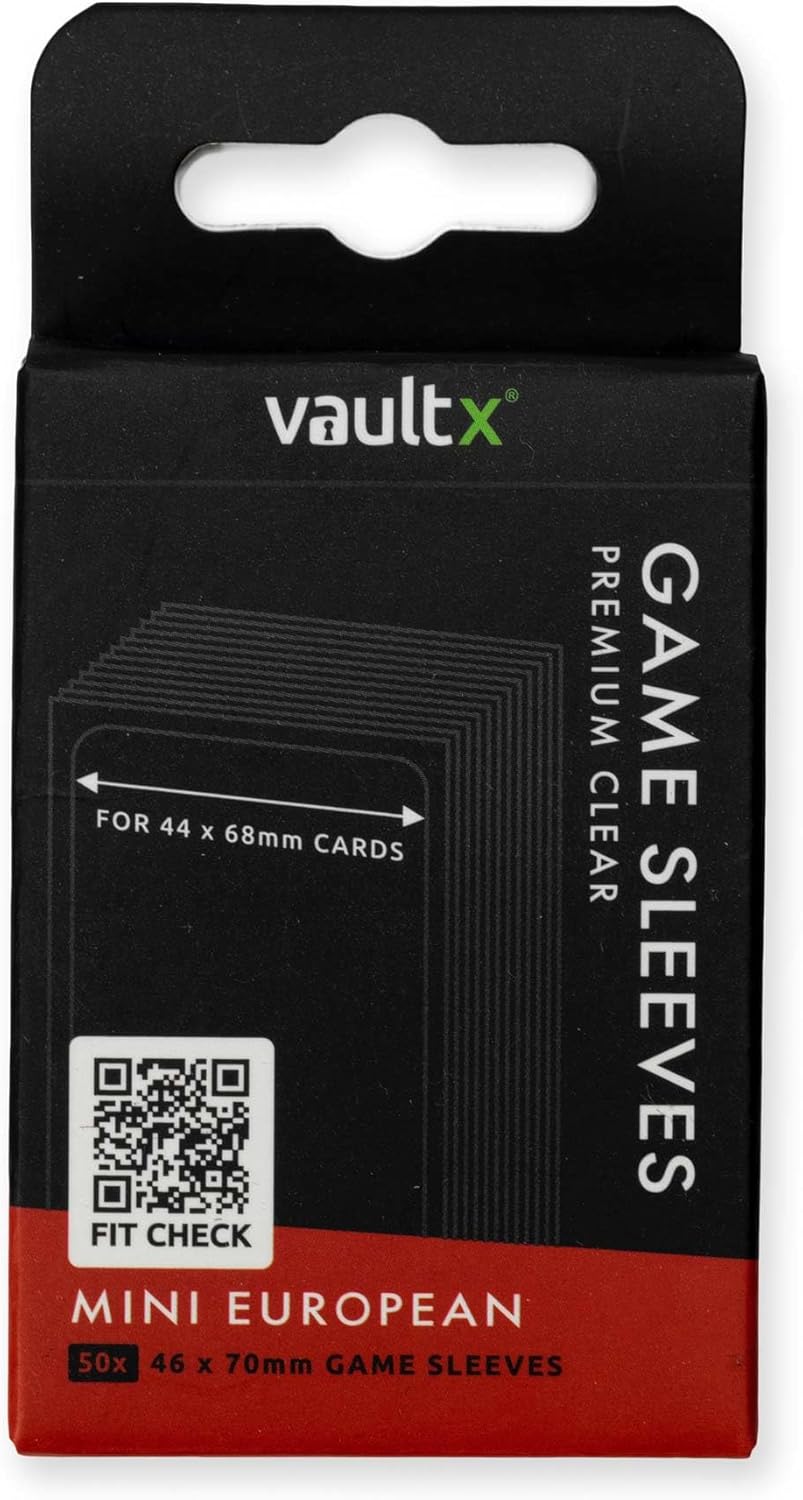 Vault X Mini European Board Game Sleeves for Cards of 44x68mm Protect, Preserve with Non-PVC Anti-Static Fitted Sheath (50pcs
