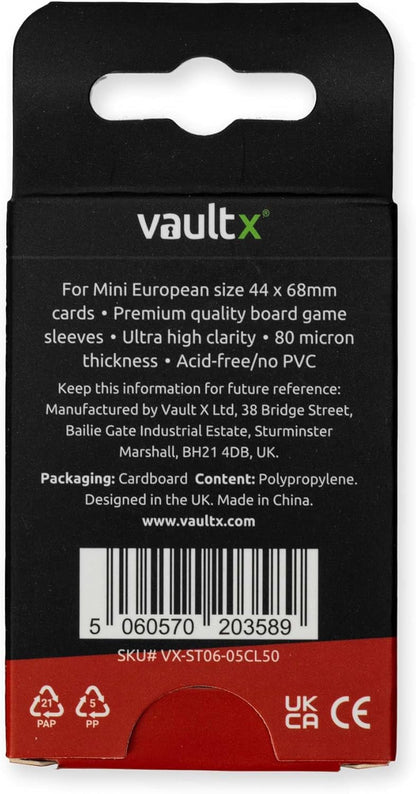 Vault X Mini European Board Game Sleeves for Cards of 44x68mm Protect, Preserve with Non-PVC Anti-Static Fitted Sheath (50pcs