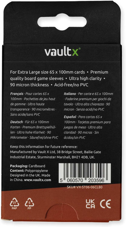 Vault X Extra Large (7 Wonders) Board Game Sleeves for Cards of 65x100mm Protect, Preserve with Non-PVC Anti-Static Fitted Sheath (80pcs