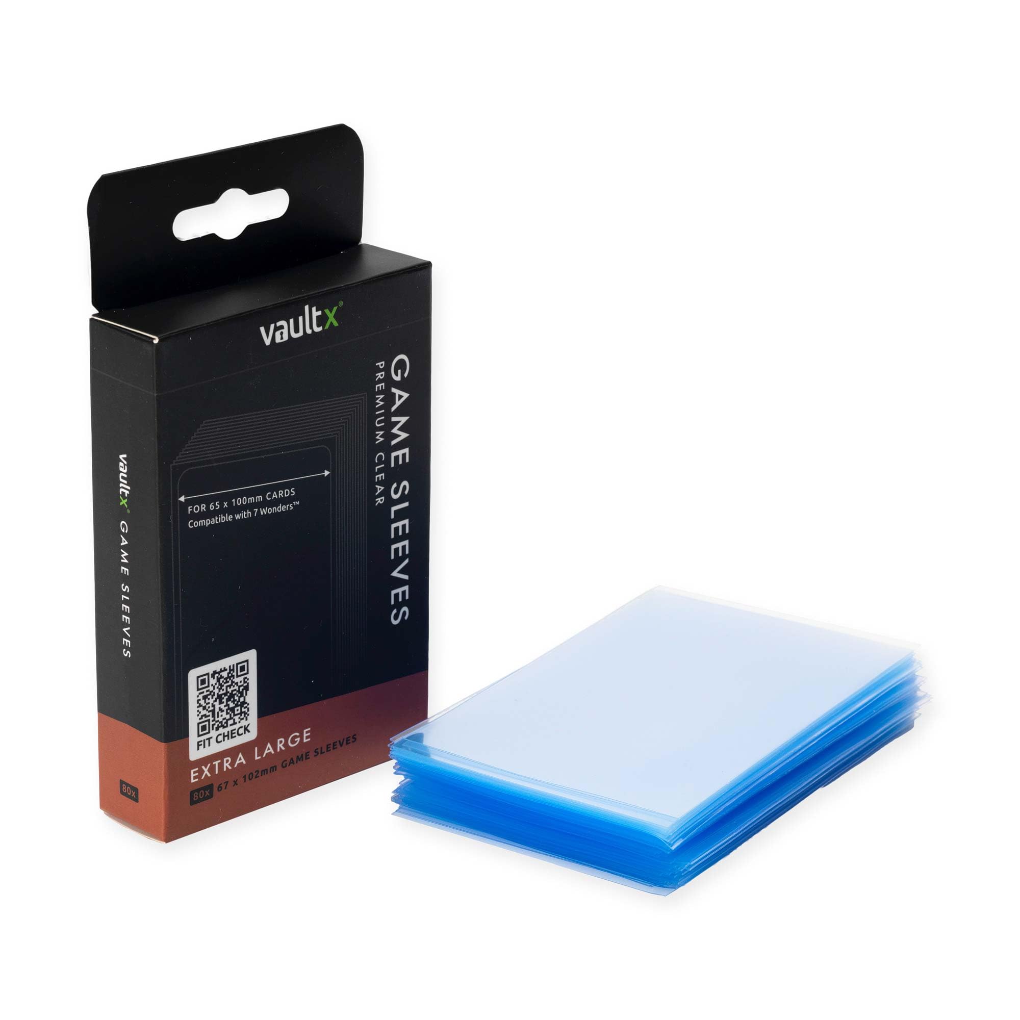 Vault X Extra Large (7 Wonders) Board Game Sleeves for Cards of 65x100mm Protect, Preserve with Non-PVC Anti-Static Fitted Sheath (80pcs