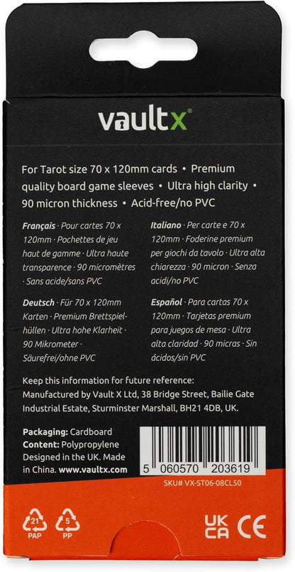 Vault X 'Tarot' Board Game Sleeves for Cards of 70x120mm Protect, Preserve with Non-PVC Anti-Static Fitted Sheath (50pcs