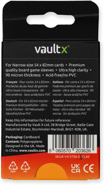 Vault X Narrow (Catan) Board Game Sleeves for Cards of 54x80mm Protect, Preserve with Non-PVC Anti-Static Fitted Sheath (60pcs