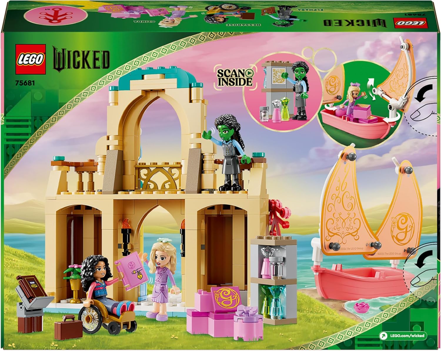 LEGO Wicked Glinda, Elphaba & Nessarose at Shiz University Building Set with Sailing Boat Toy and 3 Mini-Doll Figures, Movie Gift for 7 Plus Year Old Girls & Boys Who Love Doll’s House Playsets 75681