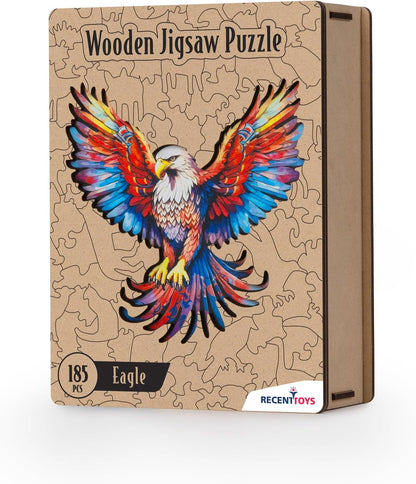Recent Toys RT5199 Jigsaw Eagle for Adults and Kids.185 Puzzle, Large Size 28.5 x 27.5 cm with Unique Shaped Pieces. Includes Wooden Storage Gift Box and Stand
