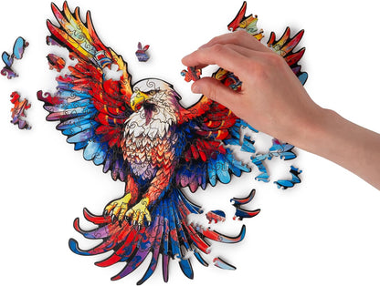 Recent Toys RT5199 Jigsaw Eagle for Adults and Kids.185 Puzzle, Large Size 28.5 x 27.5 cm with Unique Shaped Pieces. Includes Wooden Storage Gift Box and Stand