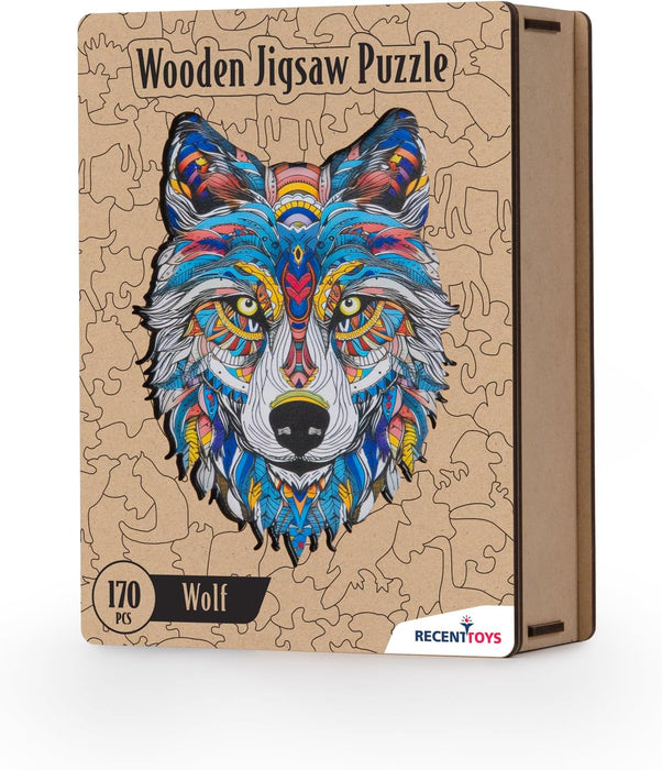 Recent Toys RT5200 Jigsaw Wolf for Adults and Kids.170 Puzzle, Large Size 28 x 36 cm with Unique Shaped Pieces. Includes Wooden Storage Gift Box and Stand