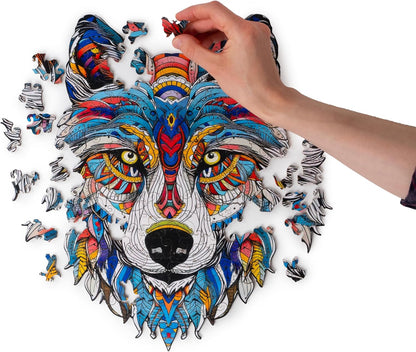 Recent Toys RT5200 Jigsaw Wolf for Adults and Kids.170 Puzzle, Large Size 28 x 36 cm with Unique Shaped Pieces. Includes Wooden Storage Gift Box and Stand