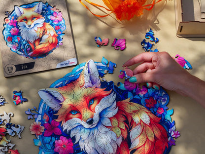 Recent Toys RT5202 Jigsaw Puzzle Fox for Adults and Kids, 178 Large Size: 28 x 27.5 cm with Unique Shaped Pieces. Includes Wooden Storage Gift Box and Stand