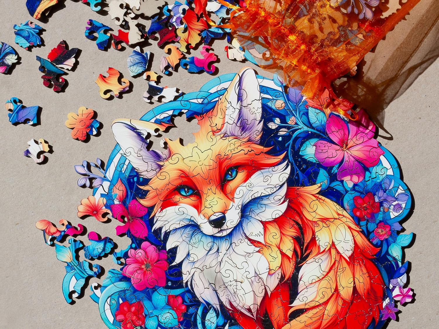 Recent Toys RT5202 Jigsaw Puzzle Fox for Adults and Kids, 178 Large Size: 28 x 27.5 cm with Unique Shaped Pieces. Includes Wooden Storage Gift Box and Stand
