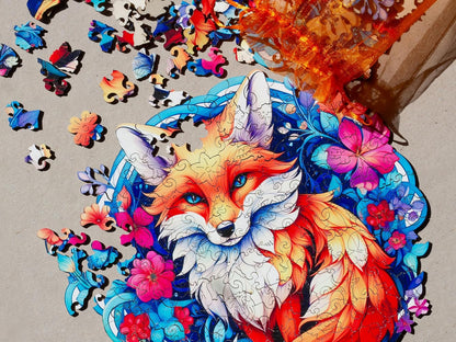 Recent Toys RT5202 Jigsaw Puzzle Fox for Adults and Kids, 178 Large Size: 28 x 27.5 cm with Unique Shaped Pieces. Includes Wooden Storage Gift Box and Stand