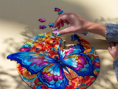 Recent Toys RT5203 Jigsaw Butterfly for Adults and Kids.176 Puzzle, Large Size 30 x 28 cm with Unique Shaped Pieces. Includes Wooden Storage Gift Box and Stand