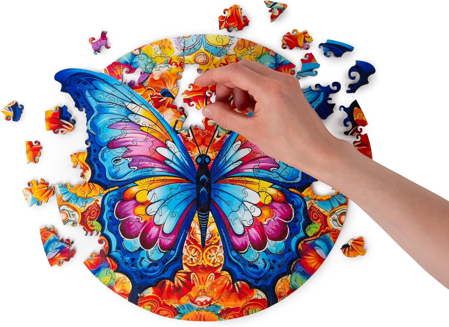 Recent Toys RT5203 Jigsaw Butterfly for Adults and Kids.176 Puzzle, Large Size 30 x 28 cm with Unique Shaped Pieces. Includes Wooden Storage Gift Box and Stand