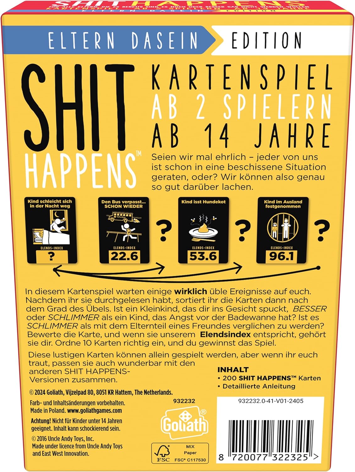 Goliath Happens Parents Dasein Edition, Card Game from 14 Years, Board Games for 2 or More Players