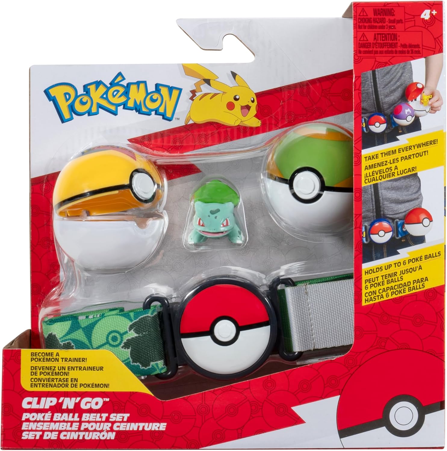 PKW - Clip 'N' Go Poke Ball Belt Set (Bulbasaur #1 with Level Ball, Nest Ball and Bulbasaur Themed Belt) W16