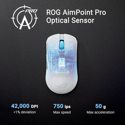 ASUS ROG Harpe Ace Mini Wireless Gaming Mouse, 49g Lightweight, AimPoint Pro 42K Optical Sensor, Optical Micro Switches, ROG Polling Rate Booster, Esports and FPS, Small, Medium, Lunar White