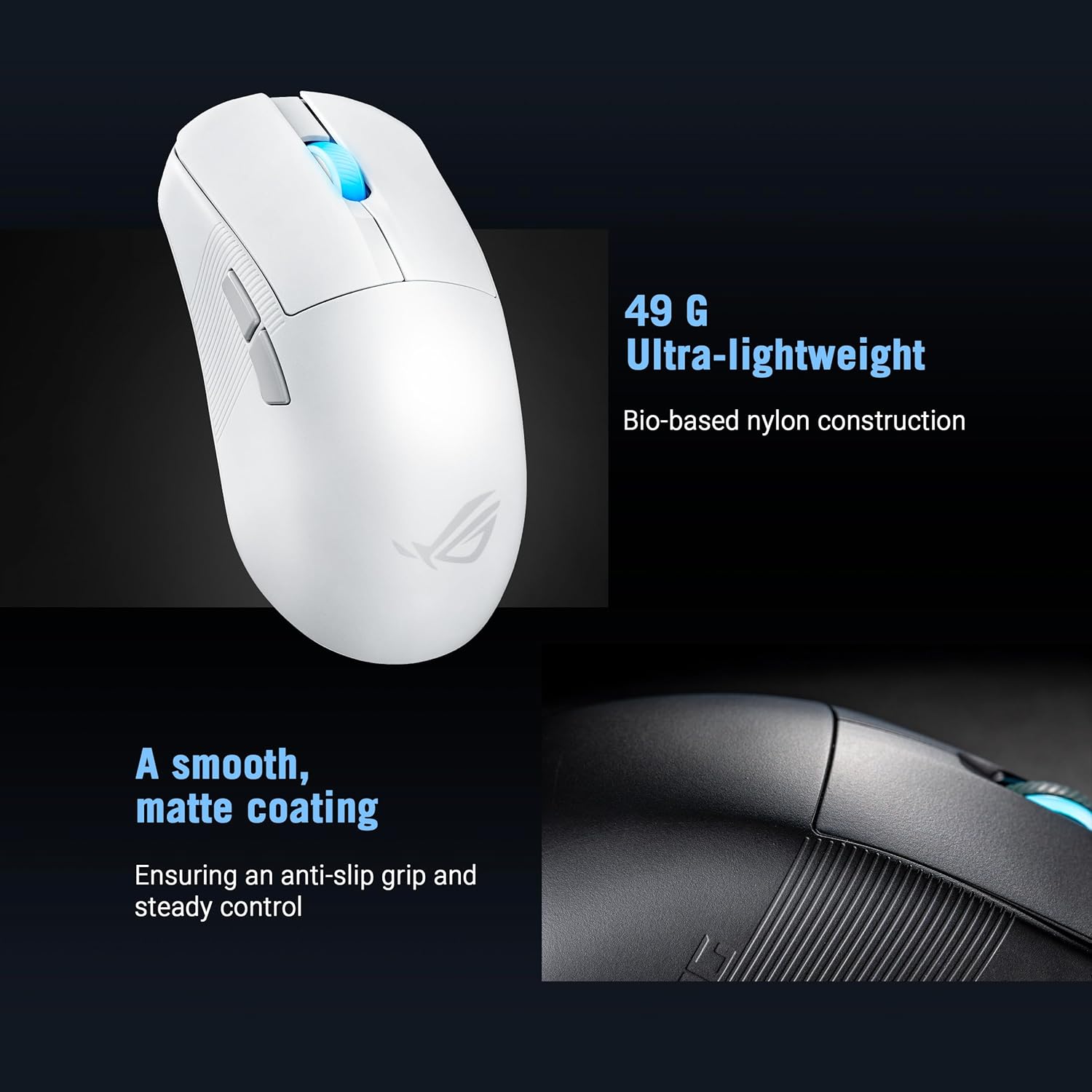 ASUS ROG Harpe Ace Mini Wireless Gaming Mouse, 49g Lightweight, AimPoint Pro 42K Optical Sensor, Optical Micro Switches, ROG Polling Rate Booster, Esports and FPS, Small, Medium, Lunar White