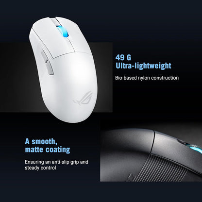 ASUS ROG Harpe Ace Mini Wireless Gaming Mouse, 49g Lightweight, AimPoint Pro 42K Optical Sensor, Optical Micro Switches, ROG Polling Rate Booster, Esports and FPS, Small, Medium, Lunar White