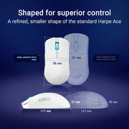 ASUS ROG Harpe Ace Mini Wireless Gaming Mouse, 49g Lightweight, AimPoint Pro 42K Optical Sensor, Optical Micro Switches, ROG Polling Rate Booster, Esports and FPS, Small, Medium, Lunar White