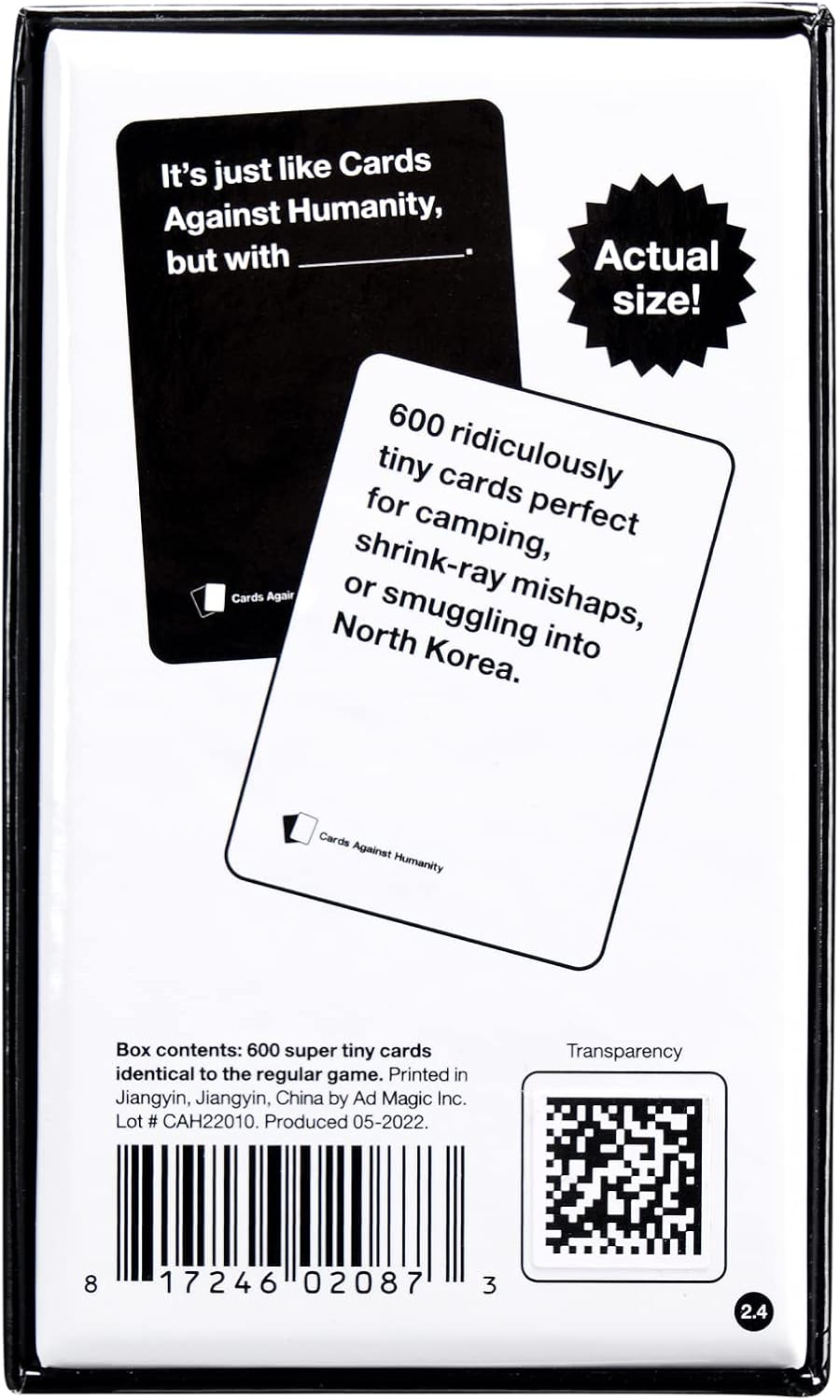 Cards Against Humanity Tiny Miniature main game with 600 ridiculously tiny cards